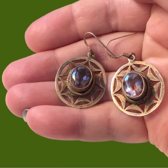 Vintage Jewelry - 💥💥FINAL PRICE💥💥Vtg stamped 925 sterling silver dangle earrings faceted amethysts